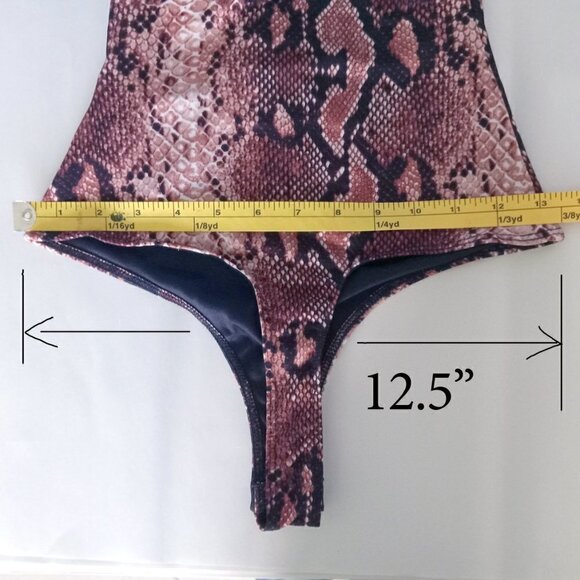 WINDSOR Disco Style One Shoulder Bodysuit Cutout Side in Rust Snake Color Size S - Picture 9 of 16